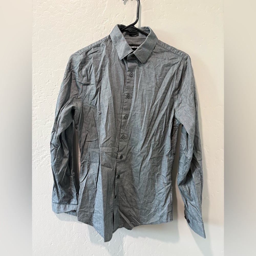 Express Gray Extra Slim Long Sleeve Button Up